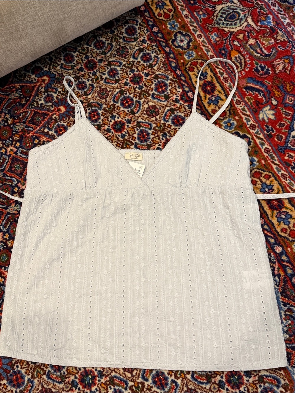 Light Blue Pointelle Eyelet Spaghetti Strap Tank Top - Women's